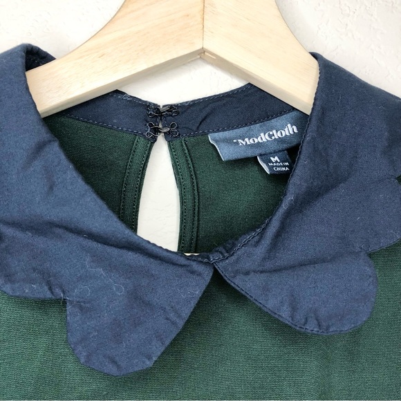 ModCloth Green Scallop Collar A-Line Ponte Dress, M - Picture 3 of 8